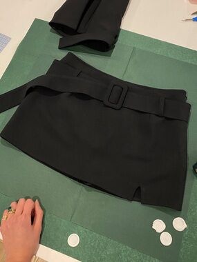 Tae Park Black Belted Mini Skirt
